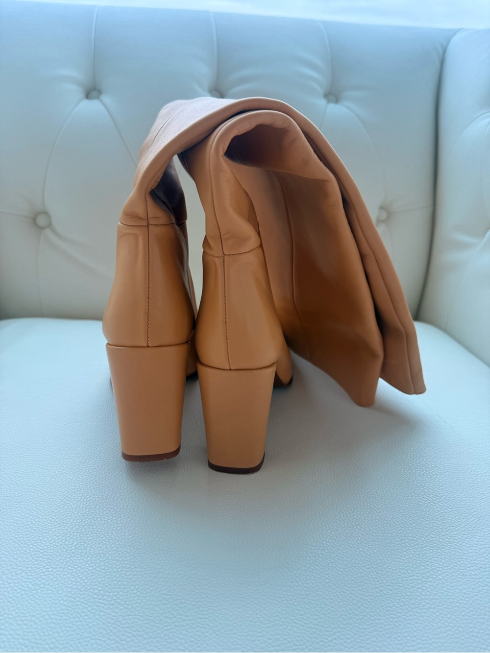 Classic Women's Tall Tan 100% Leather Heeled Boots - Picture 3 of 8